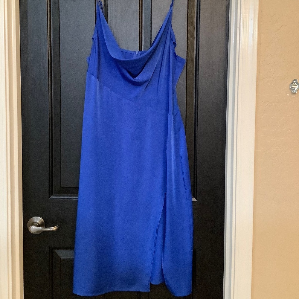 New Royal blue satiny drape neck slip dress